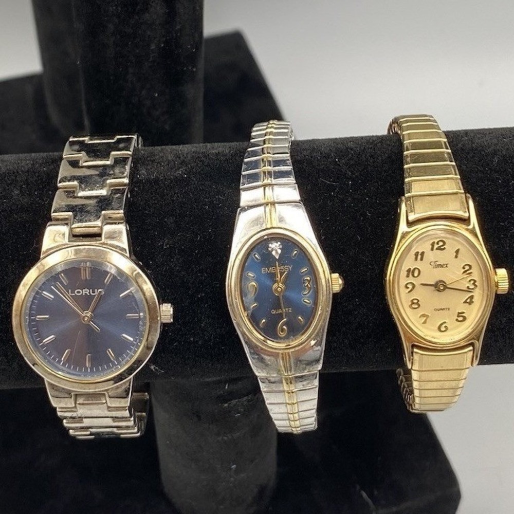 Bundle Of 3 Women's Ladies Watches Embassy Lotus Timex For Parts Gold Silver